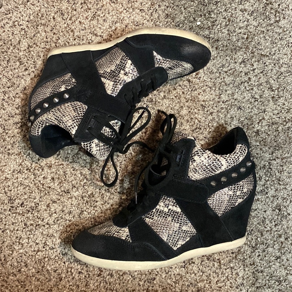 Ash Black Suede & Snakeskin Wedges